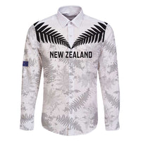 Custom New Zealand Silver Fern Football Family Matching Mermaid Dress and Hawaiian Shirt Go Aotearoa Grunge White LT14 Dad's Shirt - Long Sleeve White - Polynesian Pride