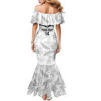 Custom New Zealand Silver Fern Football Family Matching Mermaid Dress and Hawaiian Shirt Go Aotearoa Grunge White LT14 - Polynesian Pride