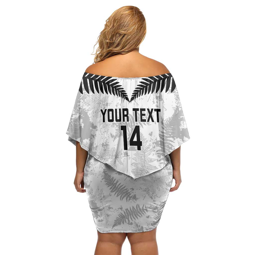 Custom New Zealand Silver Fern Football Family Matching Off Shoulder Short Dress and Hawaiian Shirt Go Aotearoa Grunge White - Polynesian Pride