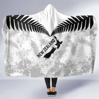 Custom New Zealand Silver Fern Football Hooded Blanket Go Aotearoa Grunge White LT14 One Size White - Polynesian Pride