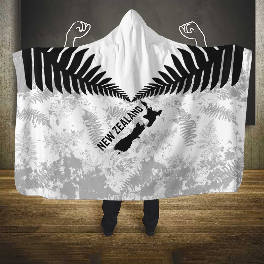 Custom New Zealand Silver Fern Football Hooded Blanket Go Aotearoa Grunge White LT14 - Polynesian Pride