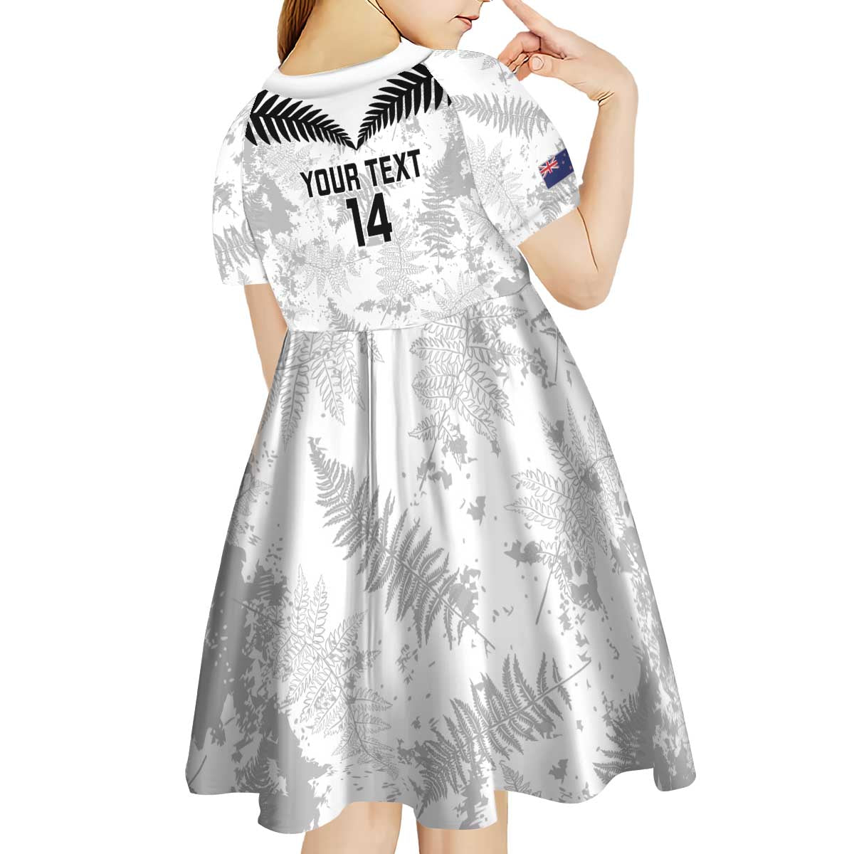 Custom New Zealand Silver Fern Football Kid Short Sleeve Dress Go Aotearoa Grunge White LT14 - Polynesian Pride
