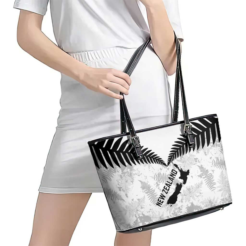 Custom New Zealand Silver Fern Football Leather Tote Bag Go Aotearoa Grunge White LT14 - Polynesian Pride
