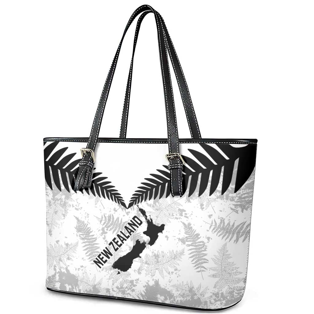 Custom New Zealand Silver Fern Football Leather Tote Bag Go Aotearoa Grunge White LT14 - Polynesian Pride