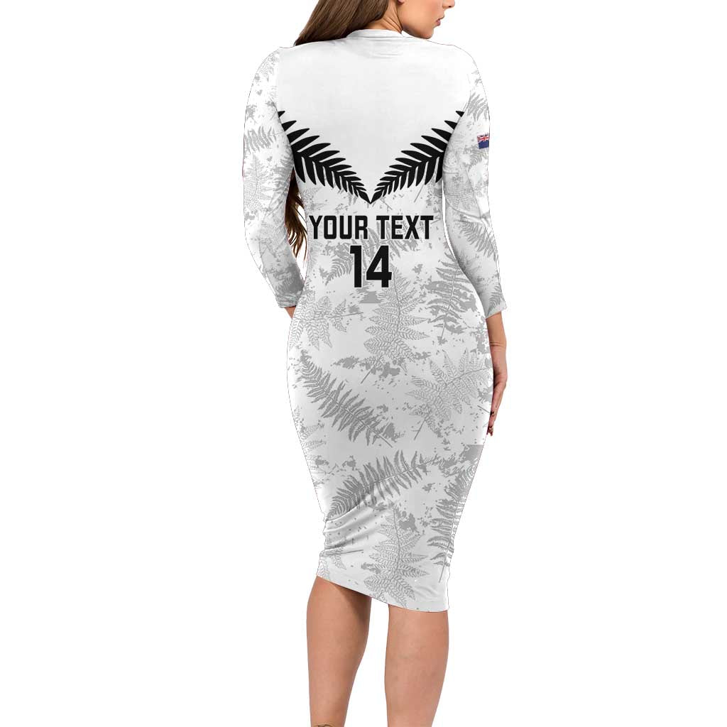 Custom New Zealand Silver Fern Football Long Sleeve Bodycon Dress Go Aotearoa Grunge White LT14 - Polynesian Pride