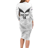 Custom New Zealand Silver Fern Football Long Sleeve Bodycon Dress Go Aotearoa Grunge White LT14 - Polynesian Pride