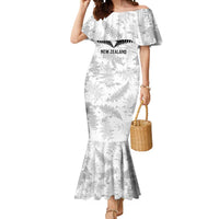 Custom New Zealand Silver Fern Football Mermaid Dress Go Aotearoa Grunge White LT14 Women White - Polynesian Pride