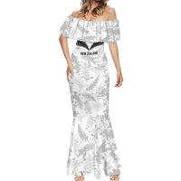 Custom New Zealand Silver Fern Football Mermaid Dress Go Aotearoa Grunge White LT14 - Polynesian Pride