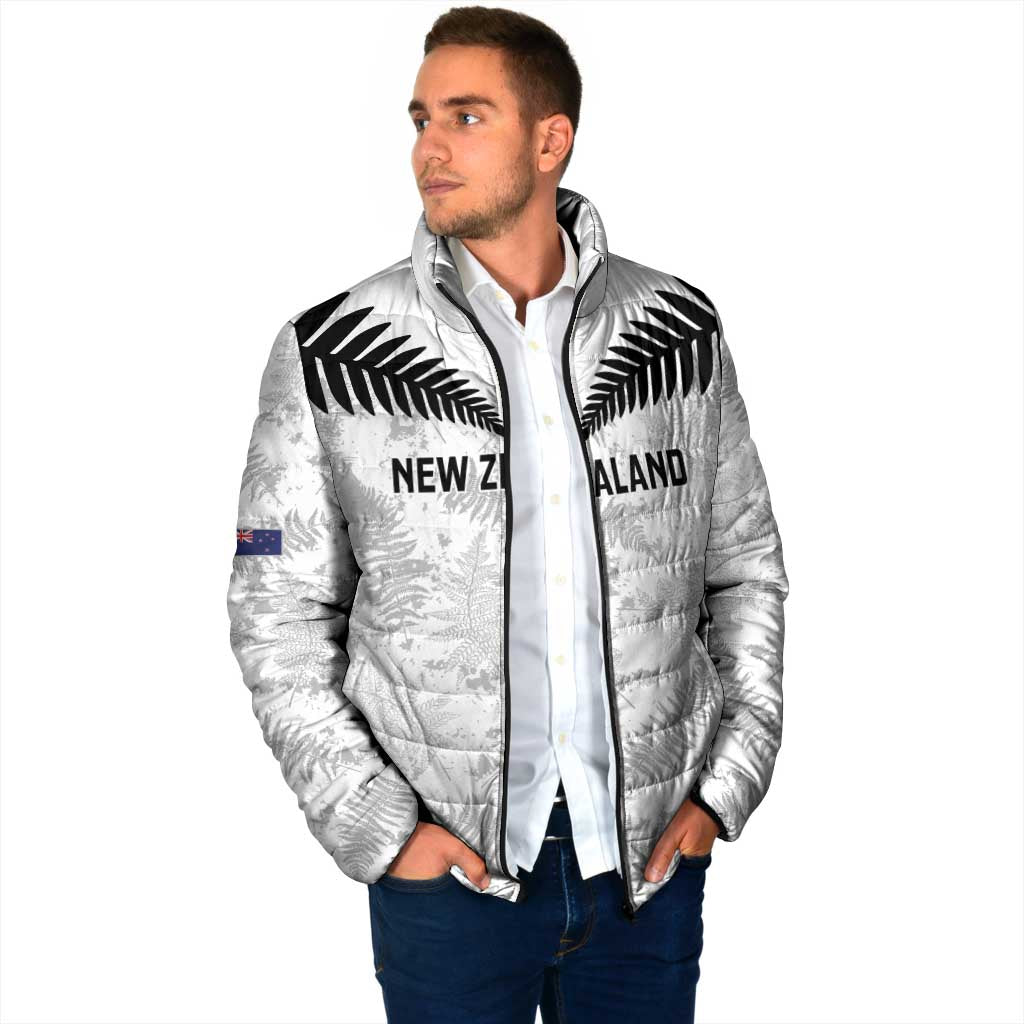 Custom New Zealand Silver Fern Football Padded Jacket Go Aotearoa Grunge White - Polynesian Pride