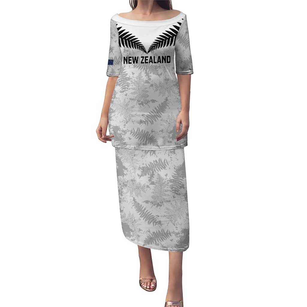 Custom New Zealand Silver Fern Football Puletasi Go Aotearoa Grunge White LT14 Long Dress White - Polynesian Pride
