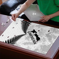 Custom New Zealand Silver Fern Football Puzzle Go Aotearoa Grunge White - Polynesian Pride