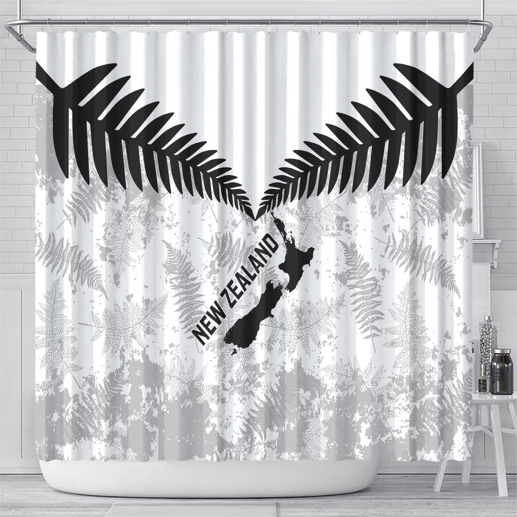 Custom New Zealand Silver Fern Football Shower Curtain Go Aotearoa Grunge White LT14 - Polynesian Pride