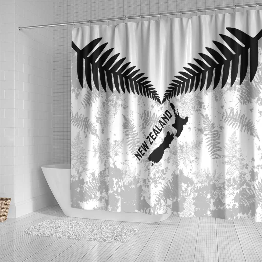 Custom New Zealand Silver Fern Football Shower Curtain Go Aotearoa Grunge White LT14 - Polynesian Pride