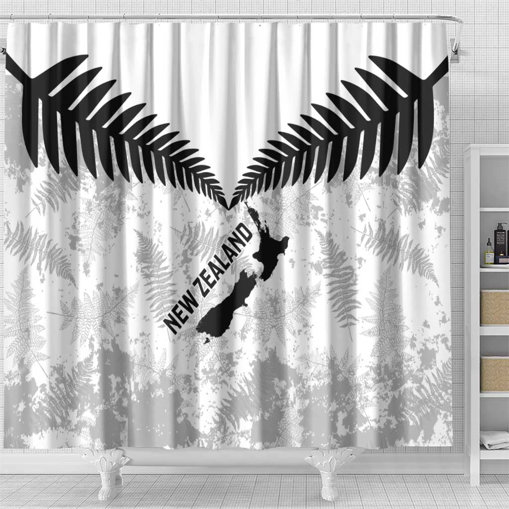 Custom New Zealand Silver Fern Football Shower Curtain Go Aotearoa Grunge White LT14 - Polynesian Pride