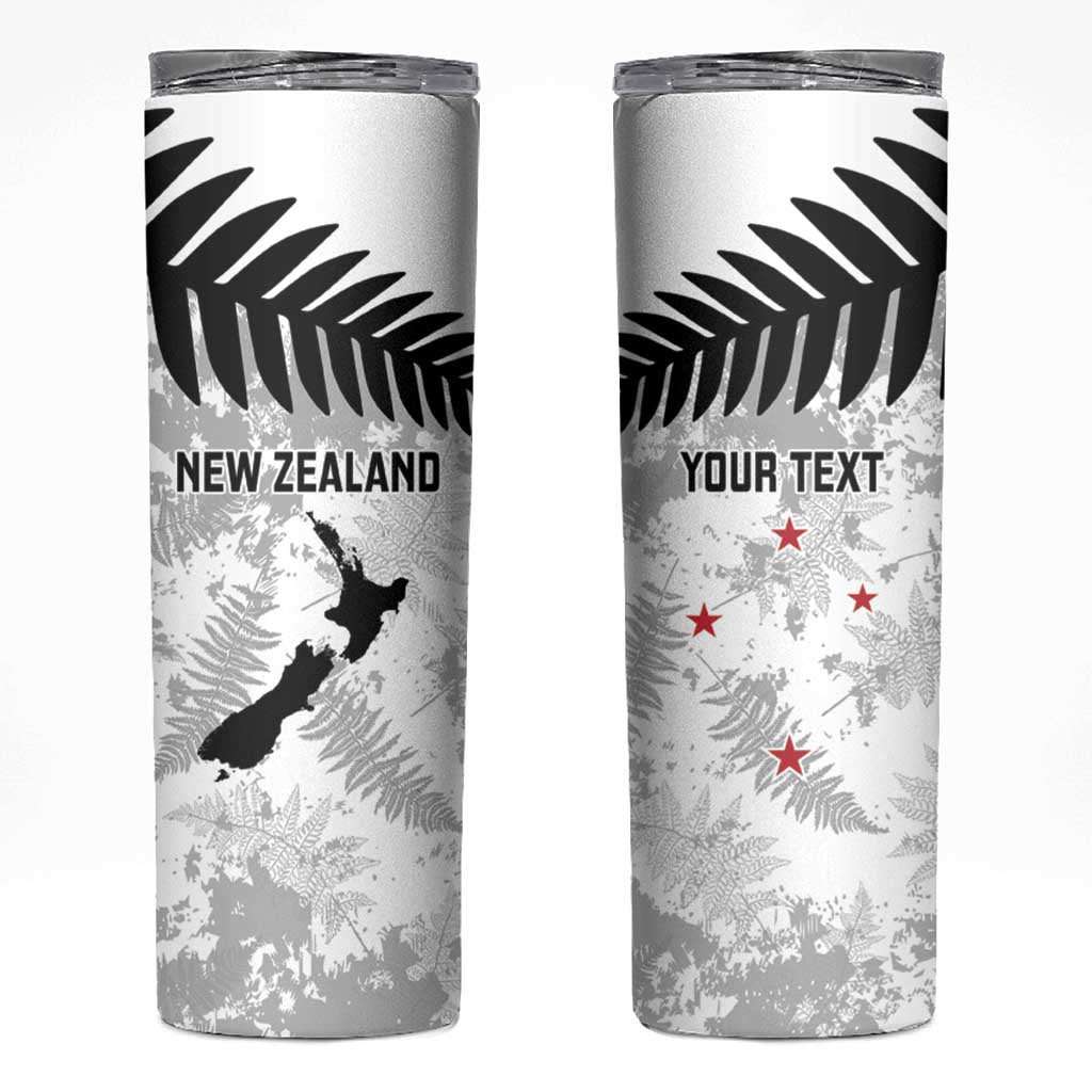 Custom New Zealand Silver Fern Football Skinny Tumbler Go Aotearoa Grunge White - Polynesian Pride