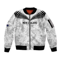 Custom New Zealand Silver Fern Football Sleeve Zip Bomber Jacket Go Aotearoa Grunge White LT14 Unisex White - Polynesian Pride