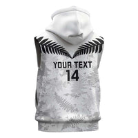 Custom New Zealand Silver Fern Football Sleeveless Hoodie Go Aotearoa Grunge White - Polynesian Pride