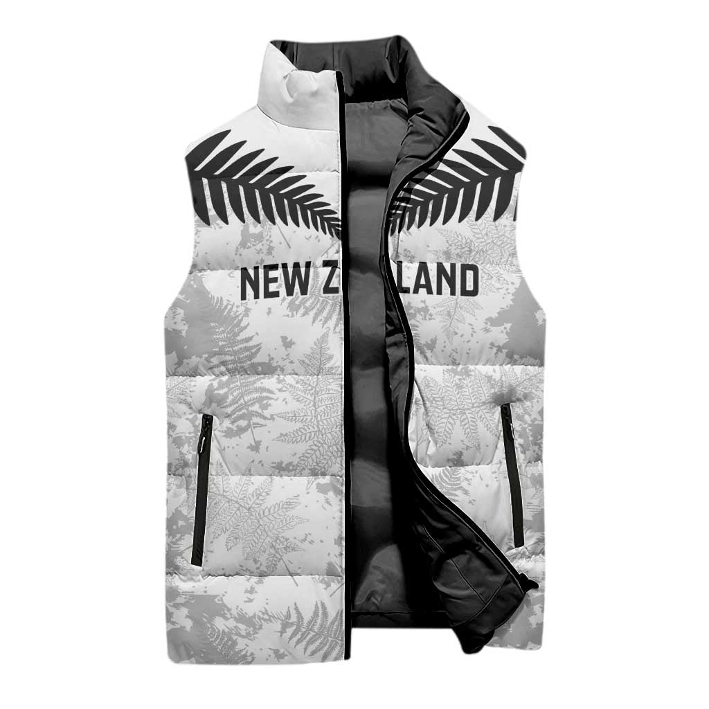 Custom New Zealand Silver Fern Football Sleeveless Puffer Jacket Go Aotearoa Grunge White - Polynesian Pride