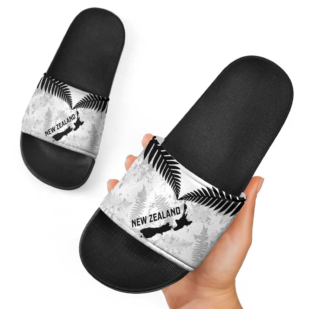 Custom New Zealand Silver Fern Football Slide Sandals Go Aotearoa Grunge White - Polynesian Pride