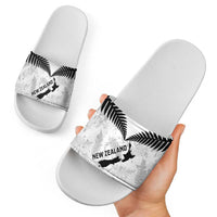 Custom New Zealand Silver Fern Football Slide Sandals Go Aotearoa Grunge White - Polynesian Pride