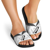 Custom New Zealand Silver Fern Football Slide Sandals Go Aotearoa Grunge White - Polynesian Pride