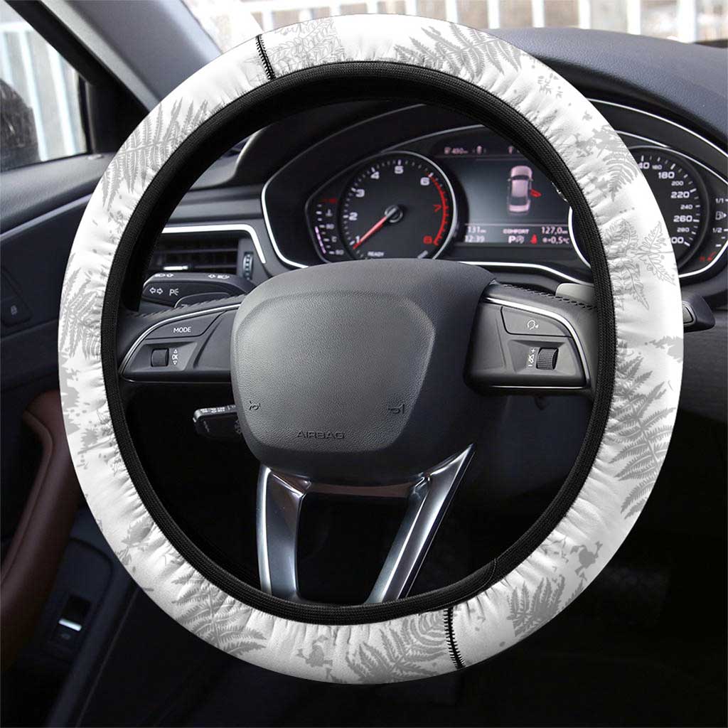 New Zealand Silver Fern Football Steering Wheel Cover Go Aotearoa Grunge White - Polynesian Pride