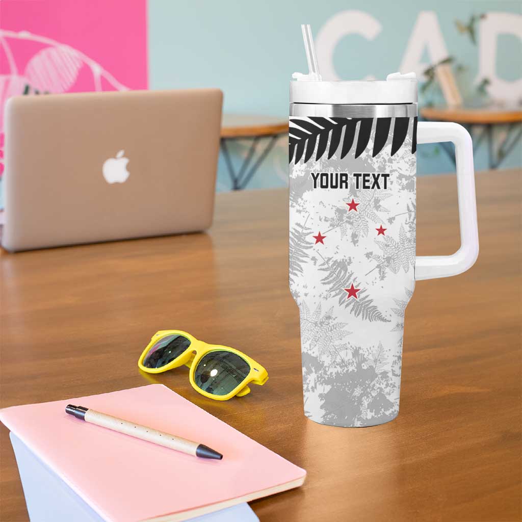 Custom New Zealand Silver Fern Football Tumbler With Handle Go Aotearoa Grunge White - Polynesian Pride
