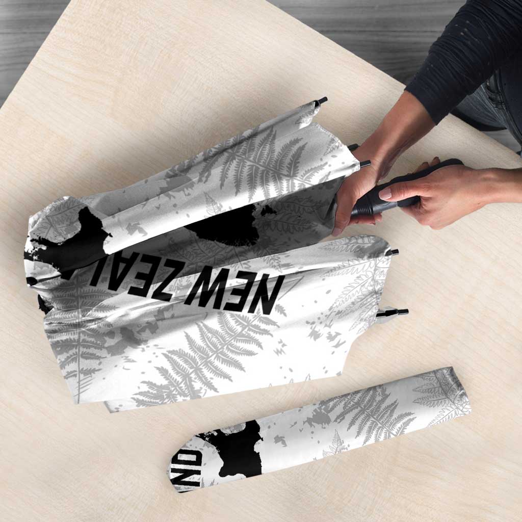 Custom New Zealand Silver Fern Football Umbrella Go Aotearoa Grunge White - Polynesian Pride