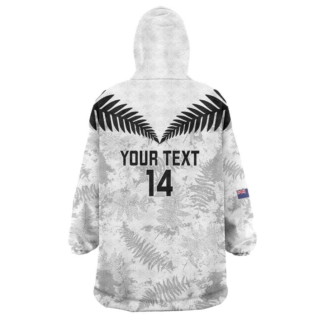 Custom New Zealand Silver Fern Football Wearable Blanket Hoodie Go Aotearoa Grunge White LT14 - Polynesian Pride