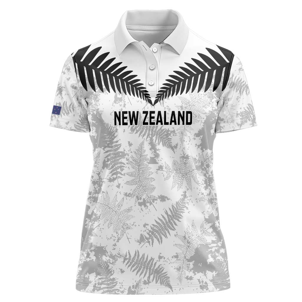 Custom New Zealand Silver Fern Football Women Polo Shirt Go Aotearoa Grunge White LT14 Female White - Polynesian Pride