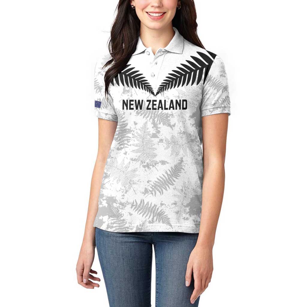 Custom New Zealand Silver Fern Football Women Polo Shirt Go Aotearoa Grunge White LT14 - Polynesian Pride