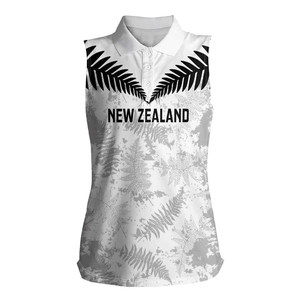 Custom New Zealand Silver Fern Football Women Sleeveless Polo Shirt Go Aotearoa Grunge White LT14 Female White - Polynesian Pride