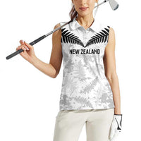 Custom New Zealand Silver Fern Football Women Sleeveless Polo Shirt Go Aotearoa Grunge White LT14 - Polynesian Pride
