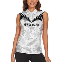 Custom New Zealand Silver Fern Football Women Sleeveless Polo Shirt Go Aotearoa Grunge White LT14 - Polynesian Pride