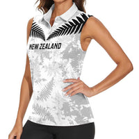 Custom New Zealand Silver Fern Football Women Sleeveless Polo Shirt Go Aotearoa Grunge White LT14 - Polynesian Pride