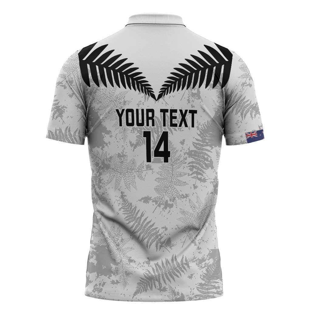Custom New Zealand Silver Fern Football Zipper Polo Shirt Go Aotearoa Grunge White LT14 - Polynesian Pride