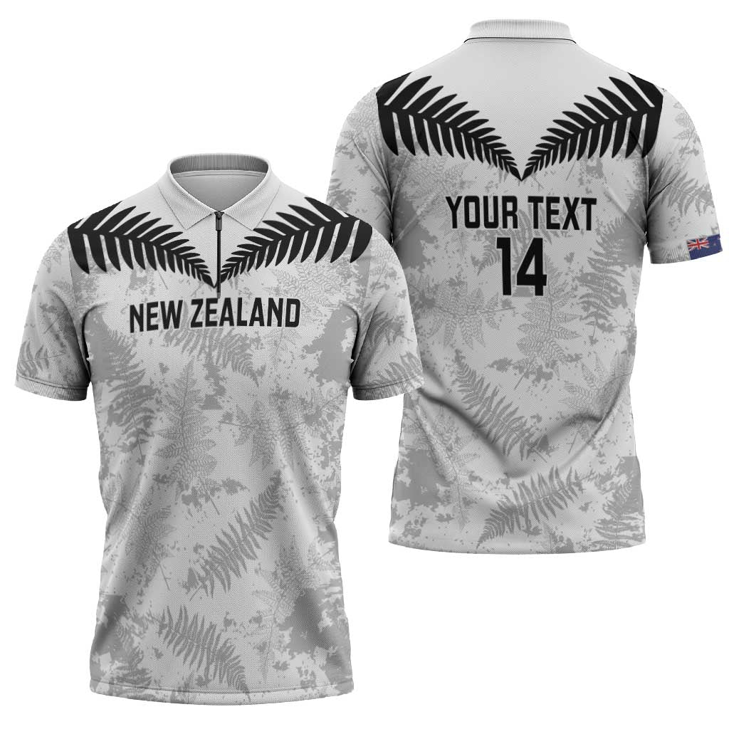 Custom New Zealand Silver Fern Football Zipper Polo Shirt Go Aotearoa Grunge White LT14 - Polynesian Pride