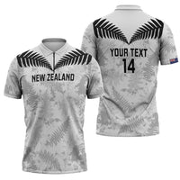 Custom New Zealand Silver Fern Football Zipper Polo Shirt Go Aotearoa Grunge White LT14 - Polynesian Pride