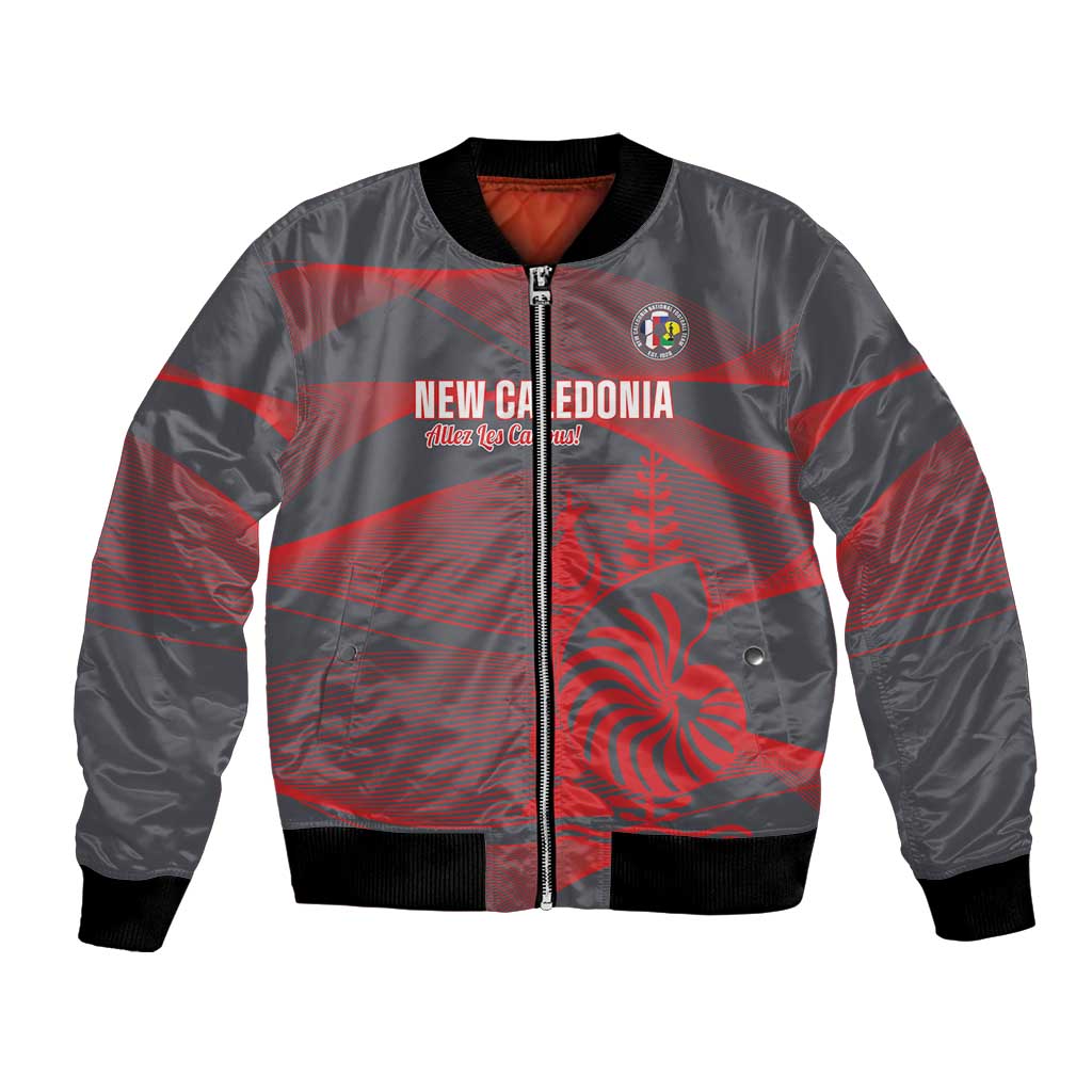 Custom New Caledonia Football Bomber Jacket Allez Les Cagous Grey Version - Polynesian Pride