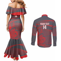 Custom New Caledonia Football Couples Matching Mermaid Dress and Long Sleeve Button Shirt Allez Les Cagous Grey Version - Polynesian Pride