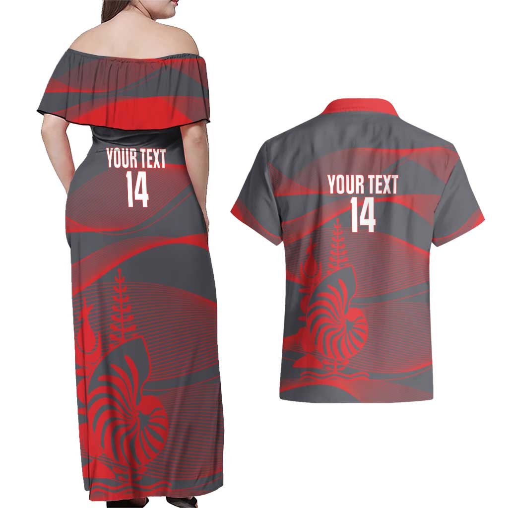 Custom New Caledonia Football Couples Matching Off Shoulder Maxi Dress and Hawaiian Shirt Allez Les Cagous Grey Version LT14 - Polynesian Pride