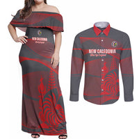 Custom New Caledonia Football Couples Matching Off Shoulder Maxi Dress and Long Sleeve Button Shirt Allez Les Cagous Grey Version LT14 Grey - Polynesian Pride