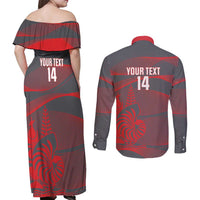 Custom New Caledonia Football Couples Matching Off Shoulder Maxi Dress and Long Sleeve Button Shirt Allez Les Cagous Grey Version LT14 - Polynesian Pride