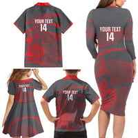 Custom New Caledonia Football Family Matching Long Sleeve Bodycon Dress and Hawaiian Shirt Allez Les Cagous Grey Version LT14 - Polynesian Pride