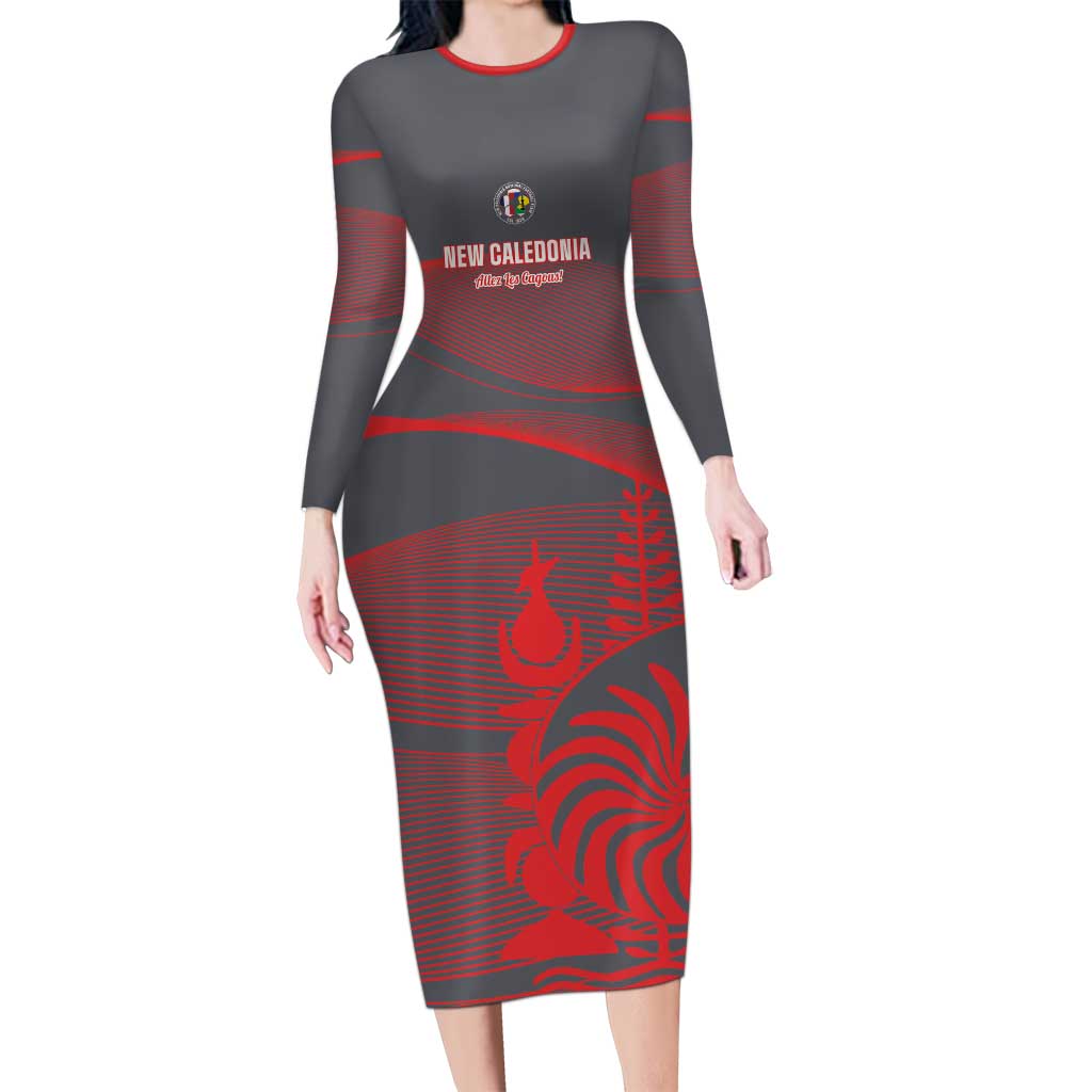 Custom New Caledonia Football Family Matching Long Sleeve Bodycon Dress and Hawaiian Shirt Allez Les Cagous Grey Version LT14 Mom's Dress Grey - Polynesian Pride
