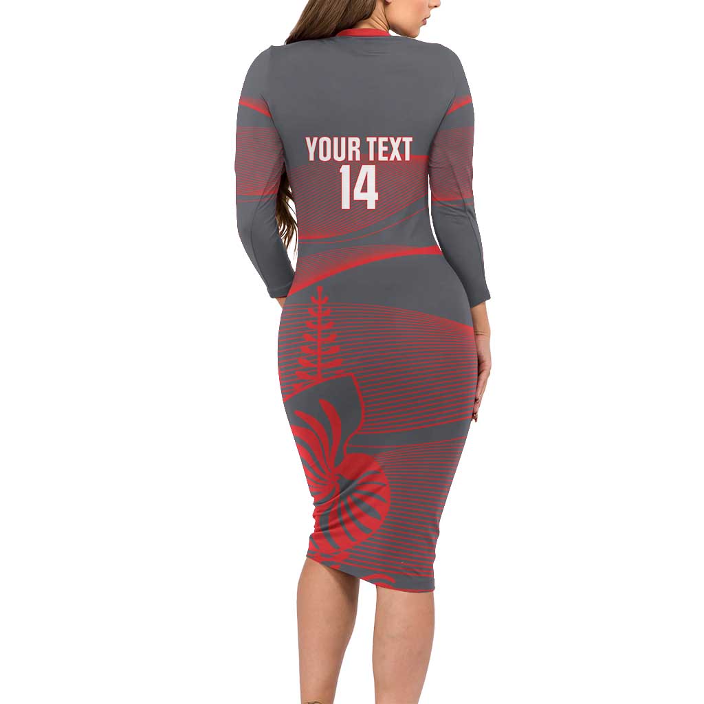 Custom New Caledonia Football Family Matching Long Sleeve Bodycon Dress and Hawaiian Shirt Allez Les Cagous Grey Version LT14 - Polynesian Pride