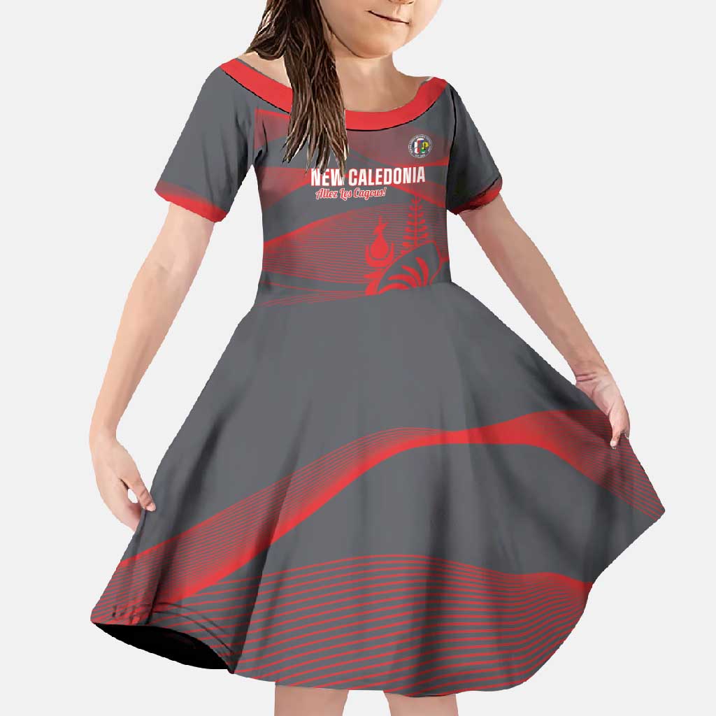 Custom New Caledonia Football Family Matching Mermaid Dress and Hawaiian Shirt Allez Les Cagous Grey Version LT14 Daughter's Dress Grey - Polynesian Pride