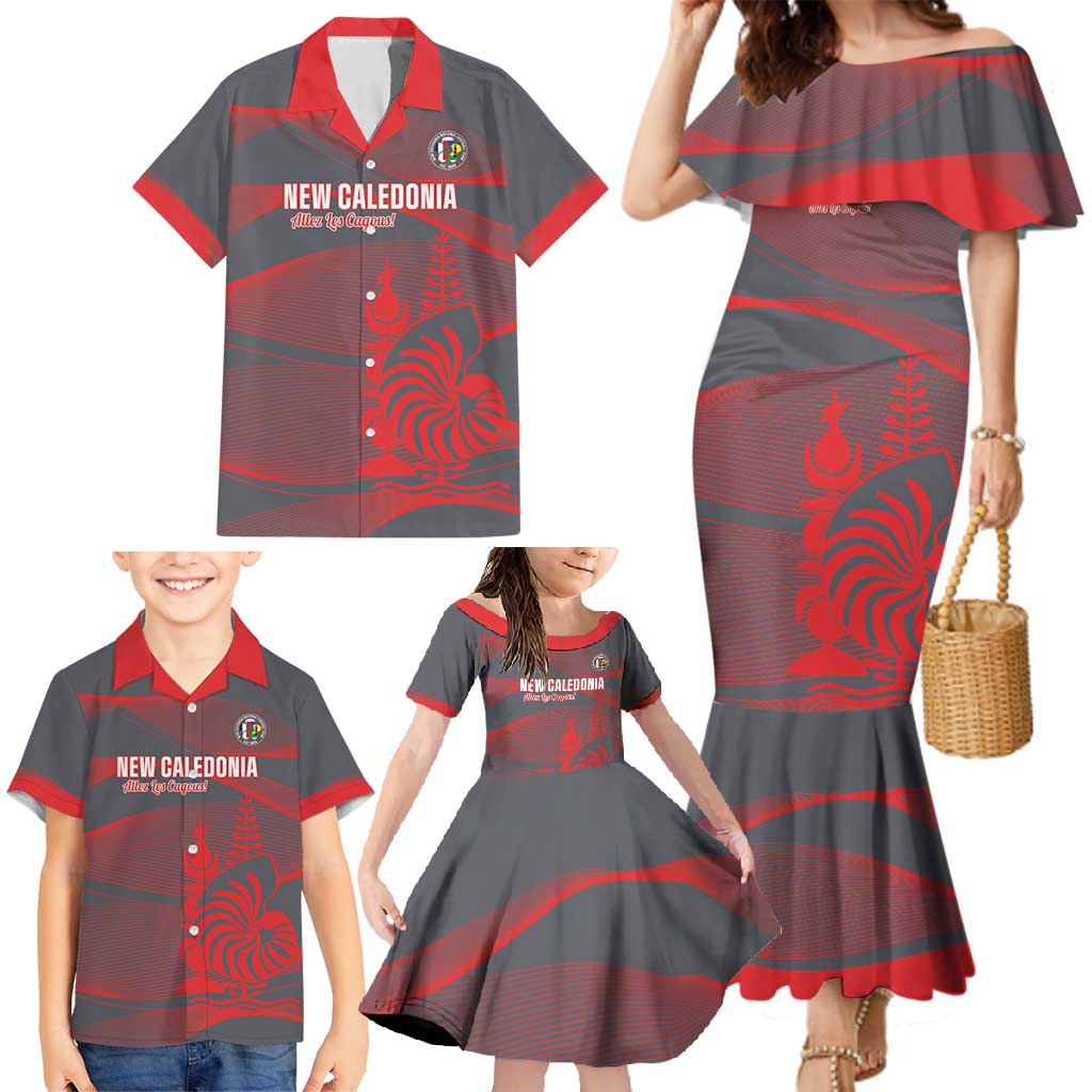 Custom New Caledonia Football Family Matching Mermaid Dress and Hawaiian Shirt Allez Les Cagous Grey Version LT14 - Polynesian Pride