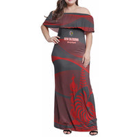 Custom New Caledonia Football Family Matching Off Shoulder Maxi Dress and Hawaiian Shirt Allez Les Cagous Grey Version - Polynesian Pride