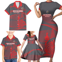 Custom New Caledonia Football Family Matching Short Sleeve Bodycon Dress and Hawaiian Shirt Allez Les Cagous Grey Version LT14 - Polynesian Pride